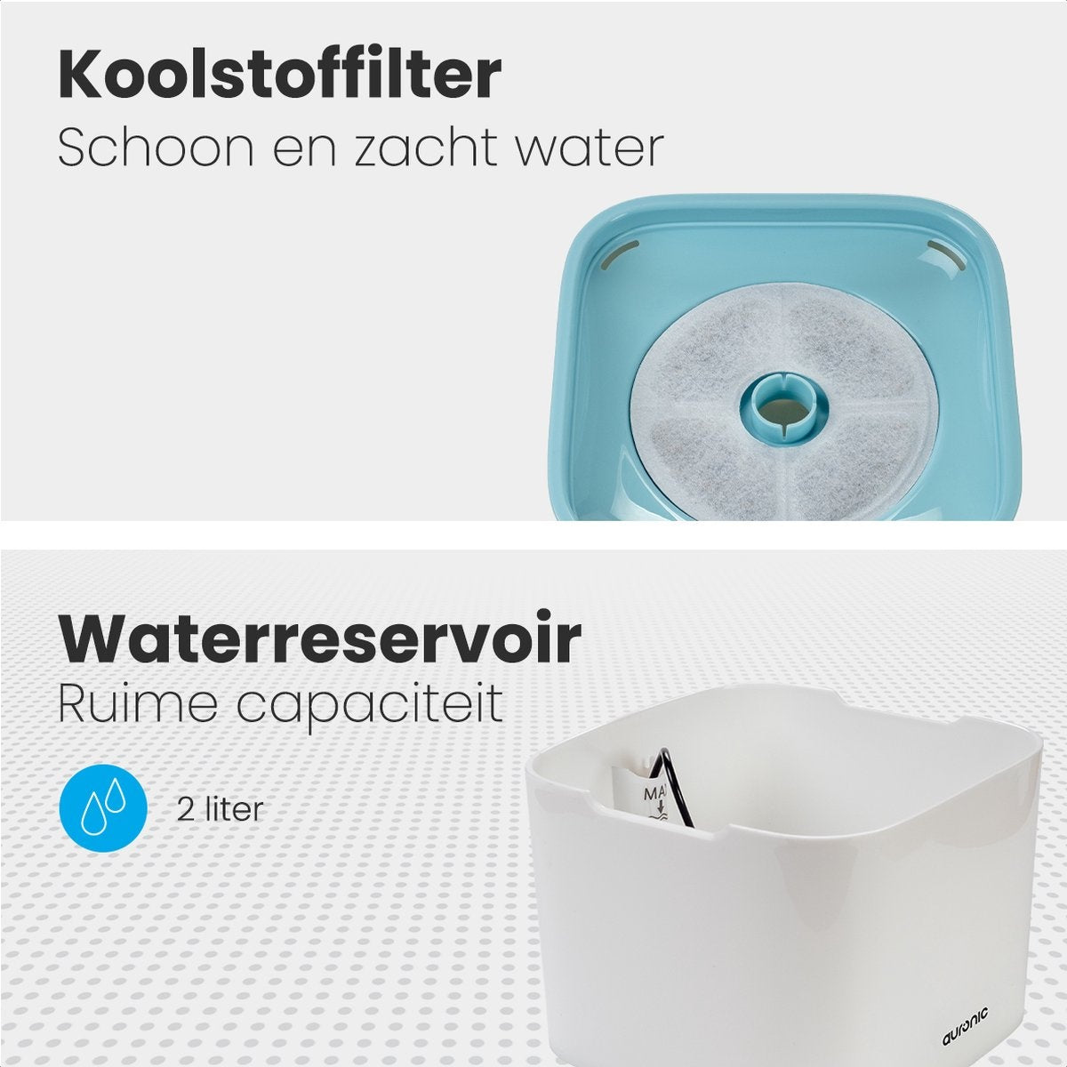 Auronic Drinking Fountain - Fontaine à eau pour chats et chiens - 2L - Abreuvoir pour animaux - 4 filtres inclus - Noir