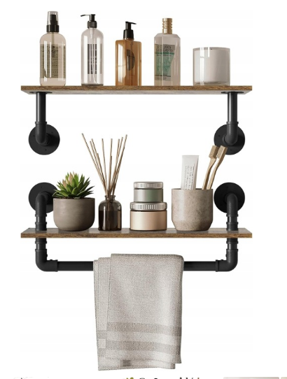 EUGAD Barre de traction murale 60 x 20 cm - Lot de 2 - 3 niveaux - MDF - Noir/chêne rustique