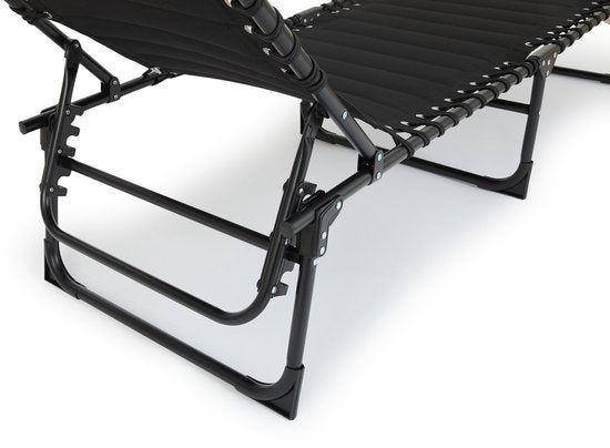 909 OUTDOOR Chaise longue pliable - Noir - Avec coussin et dossier réglable - 189x59x30 cm - Jusqu'à 110 kg
