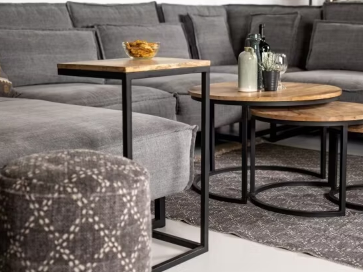 table d'appoint collection hsm - bois de manguier & base en métal - 38x32x65 cm | marron