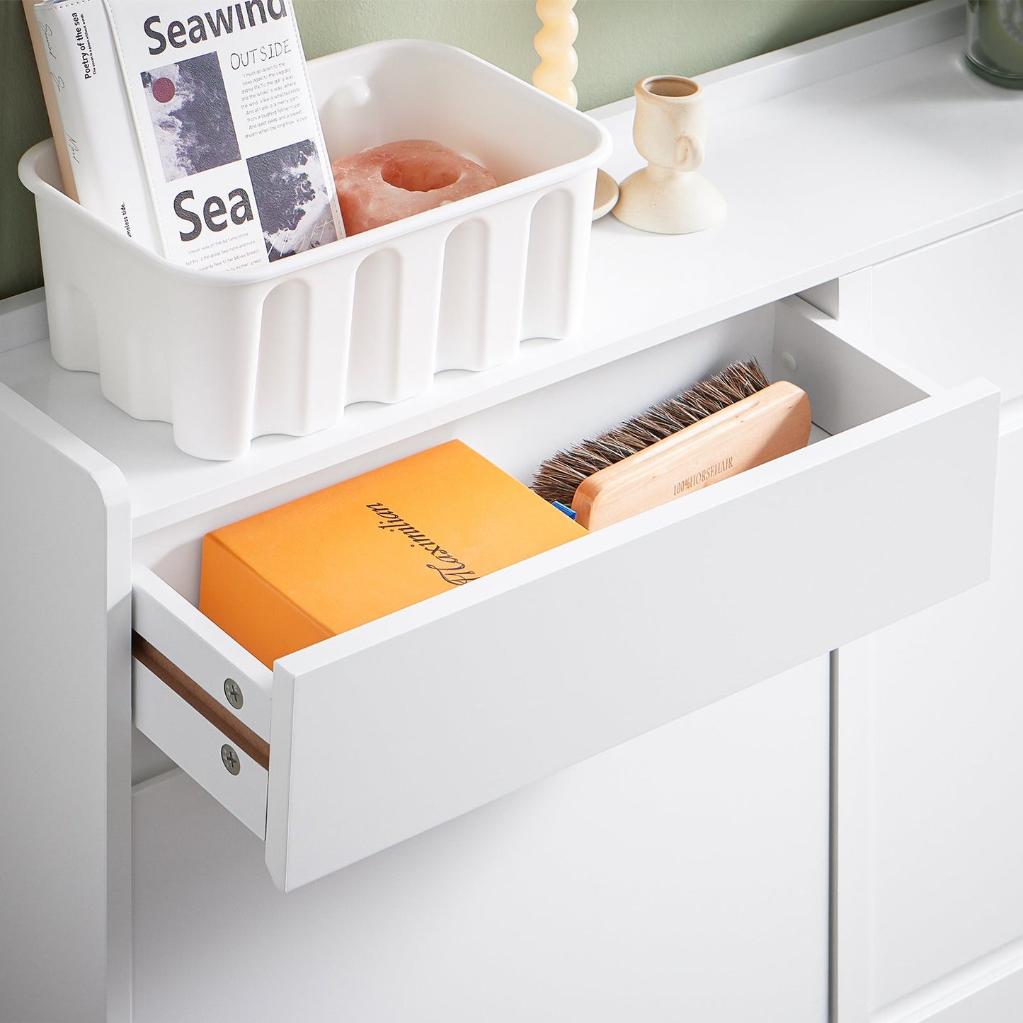SoBuy Armoire à chaussures - FSR169-W - 4 volets inclus - 98 x 95 x 19 cm - Blanc