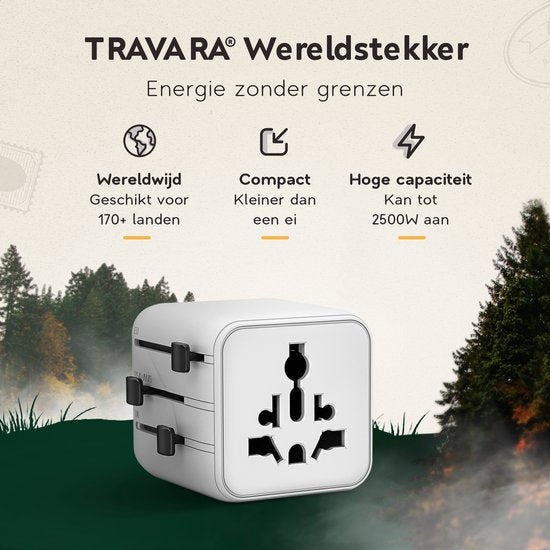 TRAVARA Prise de voyage - 2500W - Prise universelle mondiale - 170+ pays - Prise de voyage Angleterre Amérique, Afrique, Italie, Japon - Prises mondiales
