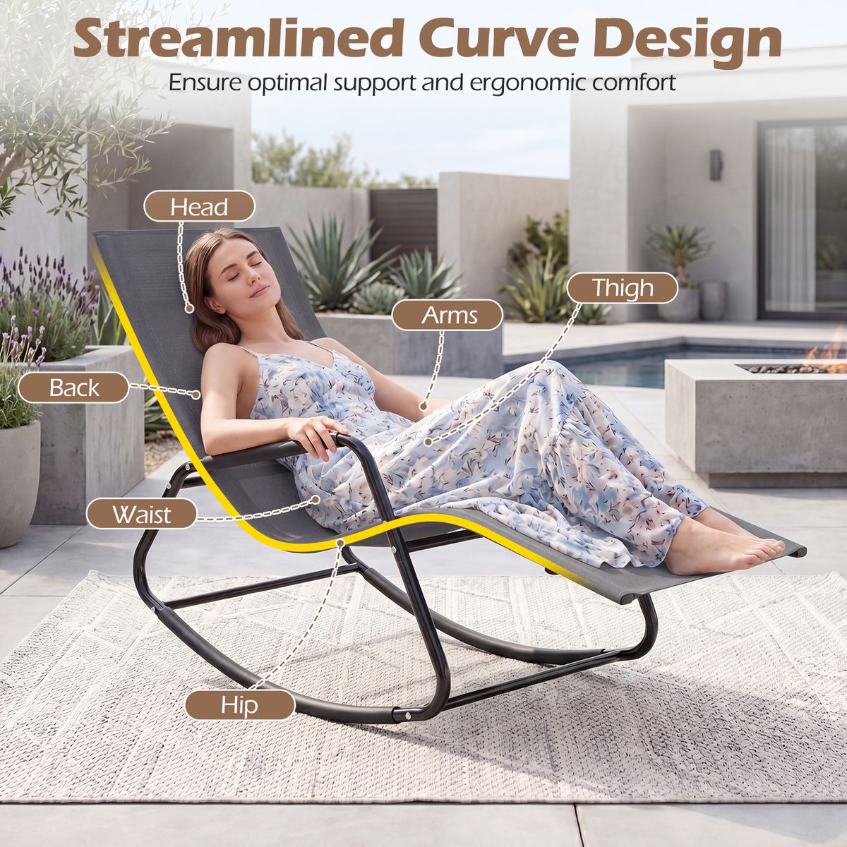 Chaise longue de jardin Coast - chaise berçante ergonomique - structure métallique respirante - beige