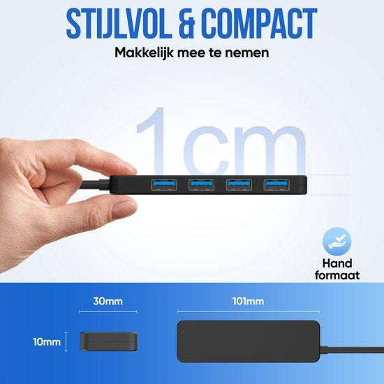 Strex USB 3.0 Hub - Répartiteur USB - 4 ports - 5Gbps - Câble 35CM - Adaptateur USB C inclus