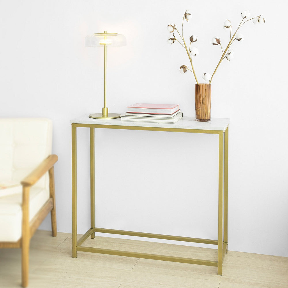 SoBuy Table console - Plateau blanc - Cadre doré - 80x75x30 cm - FSB29-G