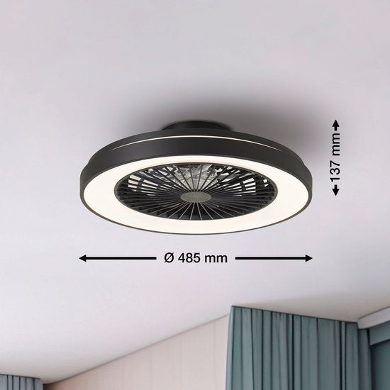 Brilliant Mazzaro - Ventilateur de plafond - LED 40W - 3000K-6500K - Dimmable - Noir