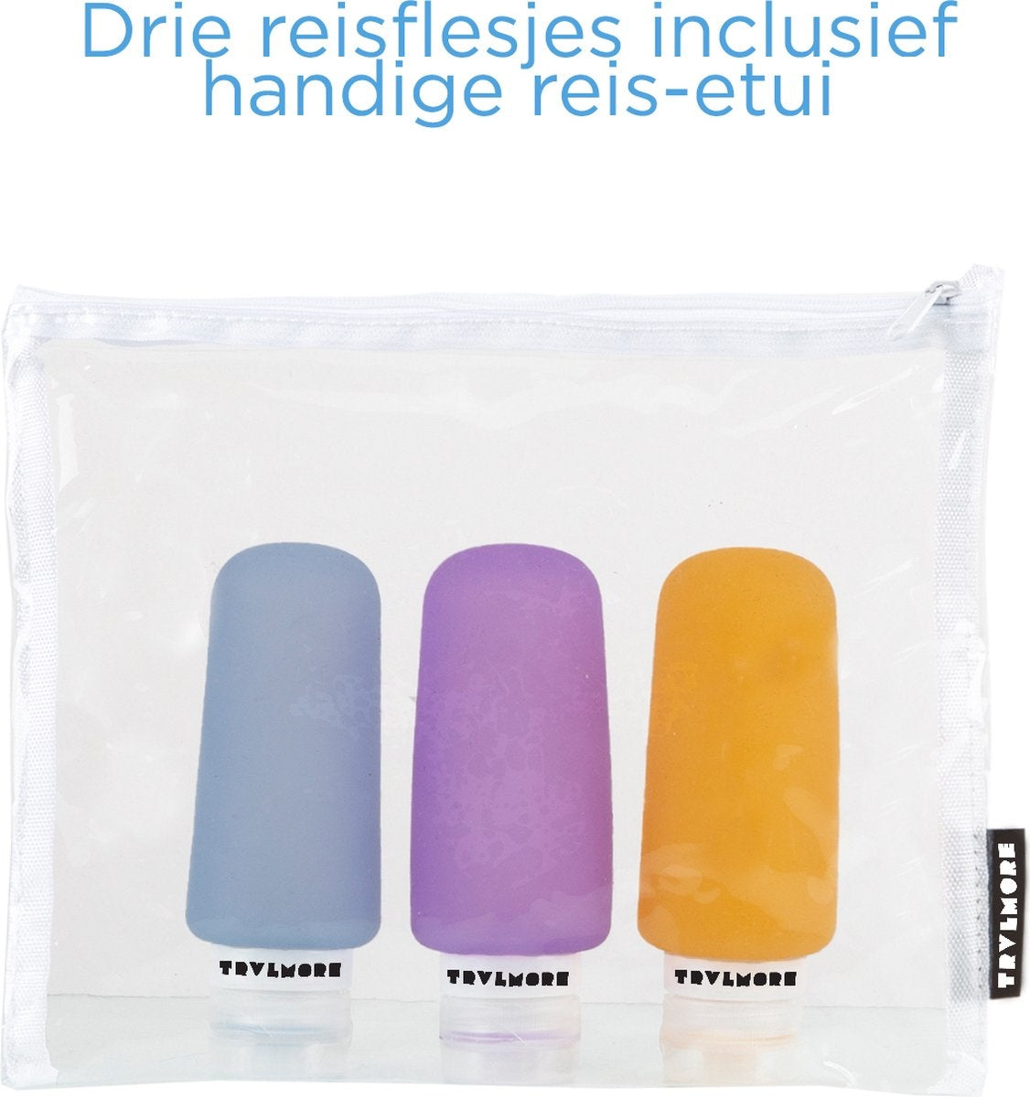 TRVLMORE Bouteilles de voyage en silicone - rechargeables - bagage à main - 100 ML - 3 pièces - Orange/Pourpre/Bleu