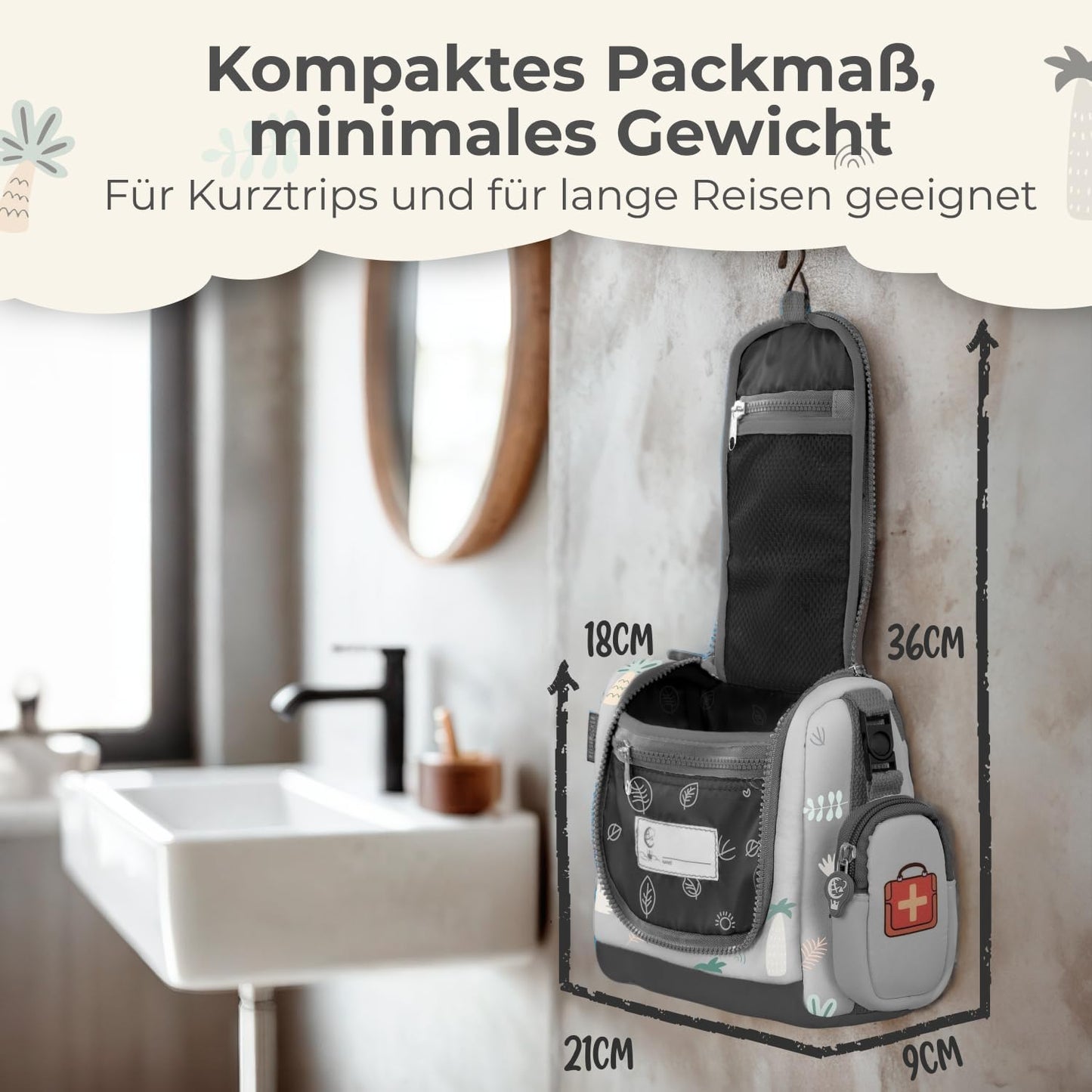 REISERACKER Trousse de toilette pour enfants - anthracite - 9 x 21 x 18 cm
