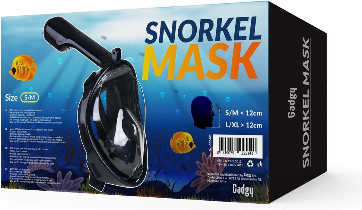 Gadgy Snorkelmasker Volwassenen S/M- Snorkelset Zwart - Full Face Duikmasker - Duikbril met Snorkel - Snorkelen en duiken in 2024
