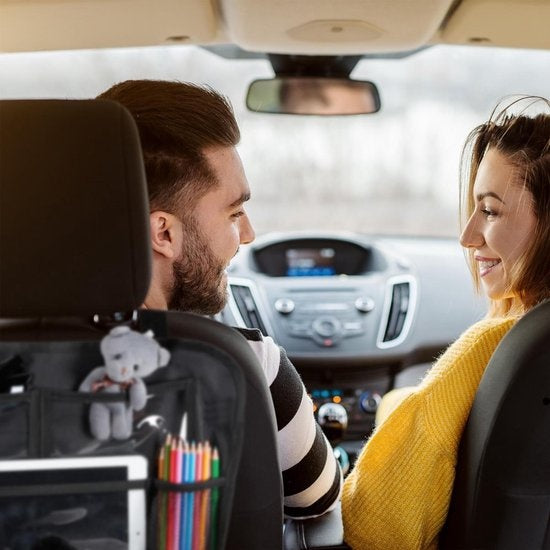 relaxdays organiseur de siège de voiture - set de 2 pièces - organiseur de siège de voiture - porte-tablette noir