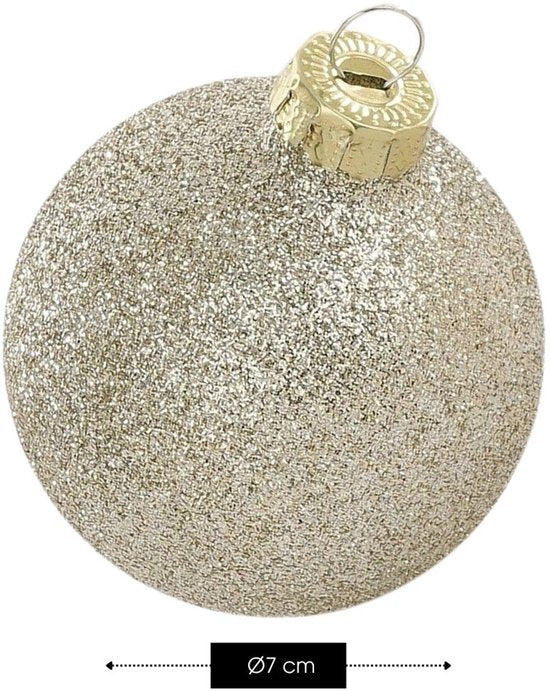 Boules de Noël Mica Decorations - 26 pièces - Décorations de Noël pour le sapin - Ornements brillants et pailletés - Pointes et boules de différentes tailles - Ø 7 cm - Crème