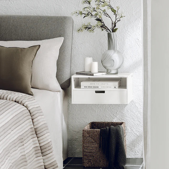 SoBuy - Table de nuit flottante - Armoire murale - 45x22x25cm - Blanc - NKD03-W