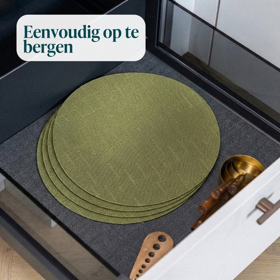 Set de table Castagnola - Set de table en plastique - Sous-verre - Sets de table en plastique et PVC - 6 pièces - Diamètre 37 cm - Vert