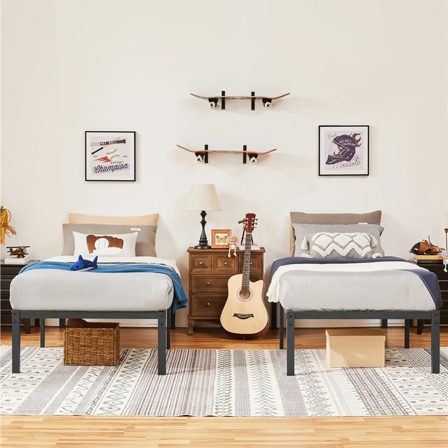 Yaheetech Cadre de lit en métal 90 x 200 cm - équipé d'un sommier à lattes et d'un espace de rangement de 37,5 cm sous le lit et de trous pré-percés pour la tête de lit - pour la chambre à coucher et la chambre d'amis - métal noir - 201,5 x 91,5 x 43,5 cm