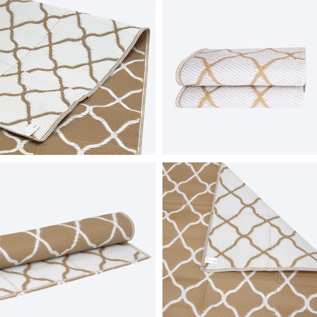 LifeGoods Tapis d'extérieur - 152x230CM - Tapis de jardin - Réversible - Sac de transport inclus - Avec motif - Beige/Blanc