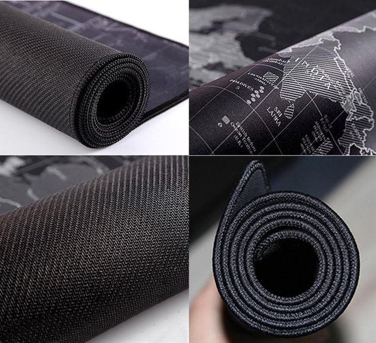 Tapis de bureau professionnel avec carte du monde | Tapis de souris XXL | Tapis de jeu | Tapis de bureau | Antidérapant | Noir - 70x30
