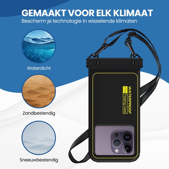 TTD® Waterproof Phone Case Floating - 2 Pieces - Stays on Water Floating - With Adjustable Carrying Cord - Touchscreen, Camera and Face ID Remain Usable - Double Clip Closure - Suit pour les téléphones jusqu'à 6.8 Inch