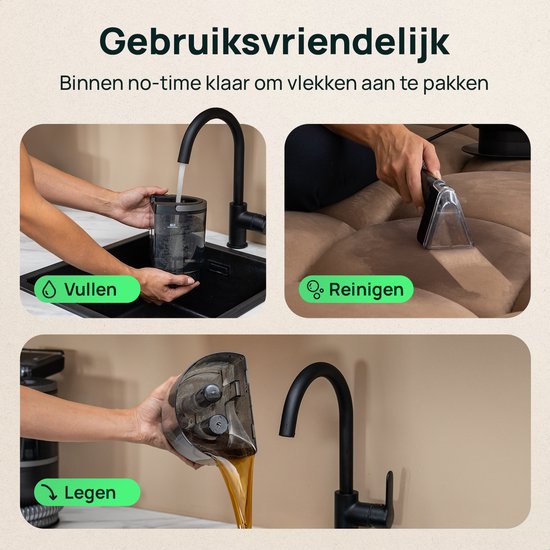Skrub 4 en 1 Nettoyeur de tapis compact avec eau chaude - Chauffé à 60°C - Nettoyeur de taches - 4 accessoires - 1200 Watt - Machine à nettoyer les canapés