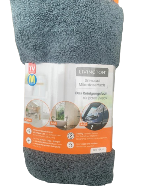 Chiffon microfibre universel Livington - Gris - 40 x 40 cm - Nettoyage sans peluches et sans traces