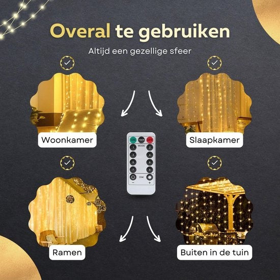 Rideau Lumineux LED pour les Fêtes - Giftmas - Guirlande Lumineuse de Noël pour Usage Intérieur et Extérieur - Télécommande Incluse - 300 LED - 3x3m