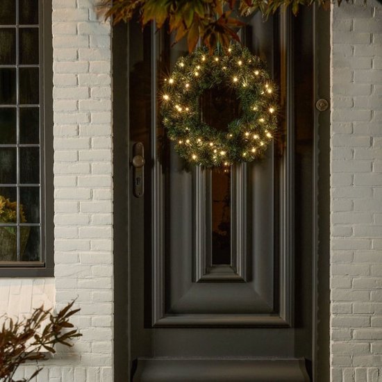 Black Box Trees Limber : couronne de Noël - Décoration de Noël avec éclairage LED pour l'intérieur et l'extérieur - Couronne de porte pour une entrée pleine de charme - H 15 x Ø 60 cm, en plastique - Vert