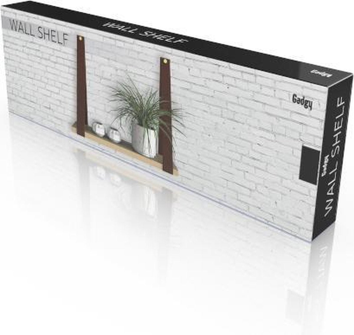 Gadgy Wandplank Zwevend - Wandplank Hout - Wandrekken - Wandplank met Leren Riemen - Boekenplank - Wanddecoratie - Book Shelf 50x15CM