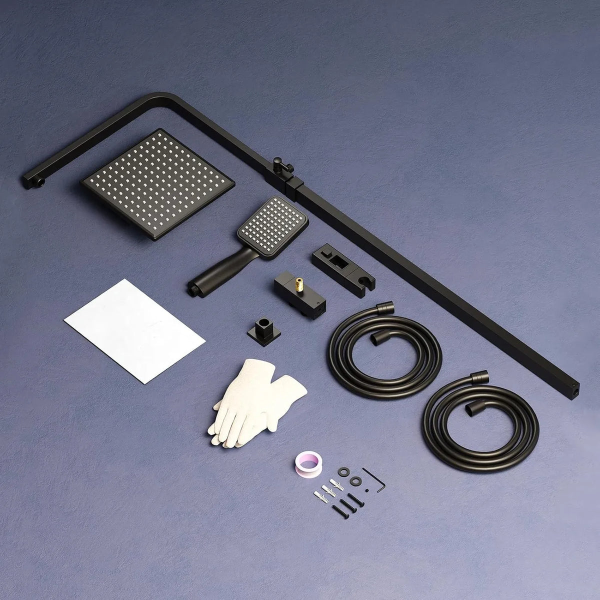 Ensemble de douche à effet pluie Homelody sans thermostat - Douche de tête carrée 20 x 20 cm - Barre de douche réglable de 73 à 115 cm - Noir