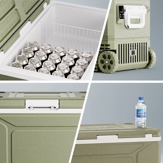 Glacière électrique Auronic - Compresseur - 80 L - 12 V et 240 V - Réfrigérateur de camping - Glacière de voiture - Avec roulettes et poignée - Verte