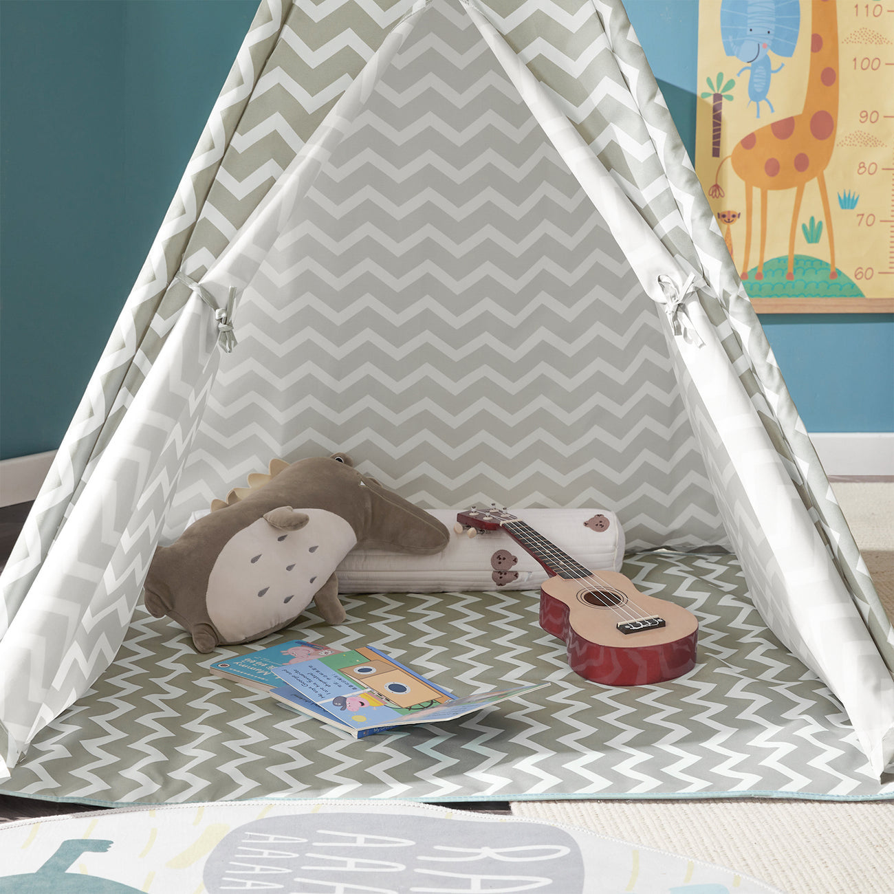 SoBuy OSS03 Tente Tipi pour enfants 112 x 112 x 158 cm - Blanc/ Gris