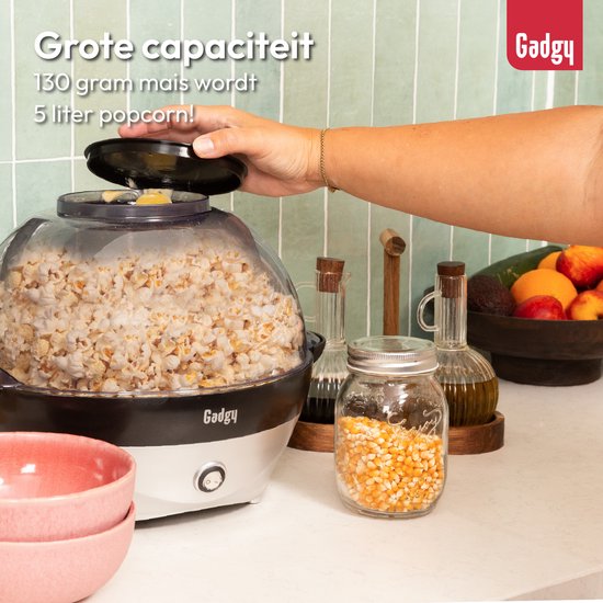 Machine à pop-corn ronde Gadgy avec revêtement antiadhésif - Machine à pop-corn silencieuse et rapide - 5 litres - Funcooking pour les fêtes et les enfants - Poêle à pop-corn - Cadeau pour enfant