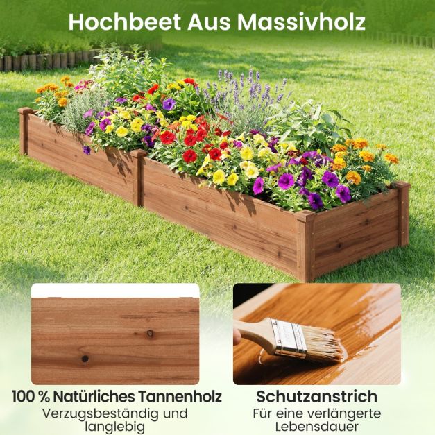 Jardinière surélevée Coast Brown - Jardinière de cuisine en bois avec 2 compartiments de culture et séparateur - 228 x 62 x 25 cm