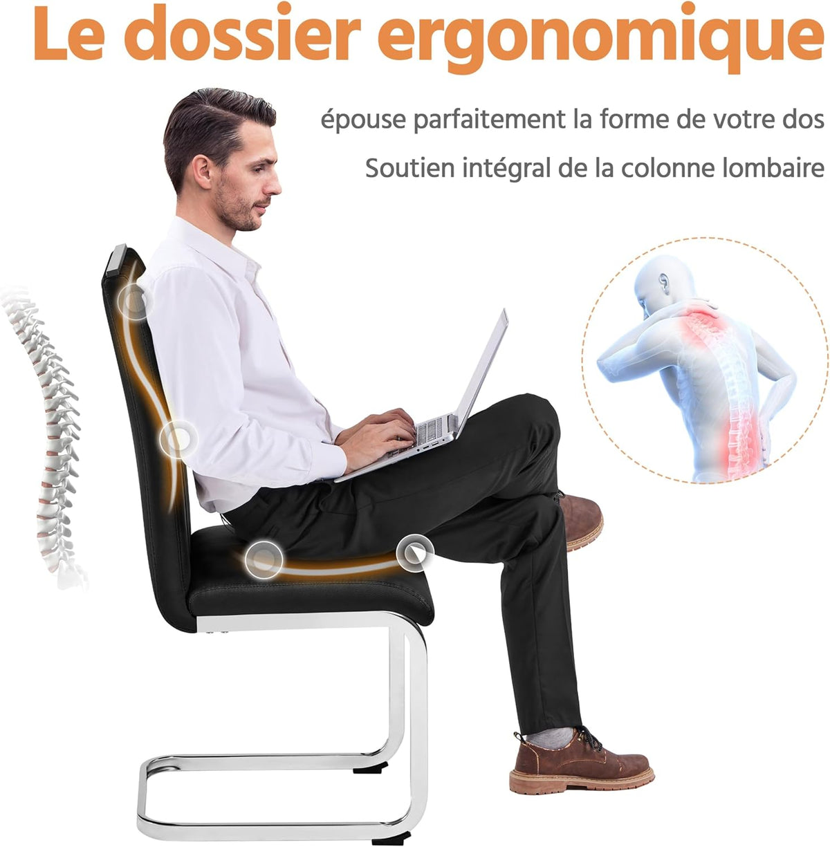 Yaheetech Ensemble de 2 chaises de salle à manger en simili cuir noir/blanc 60 × 60 × 100,5 cm