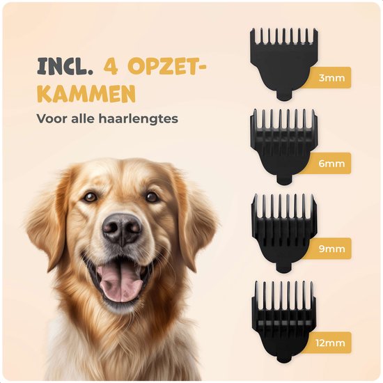 Dutchwide Groommate Tondeuse sans fil pour animaux - 4 accessoires inclus - noir