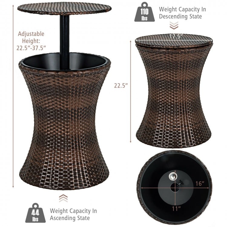 Table de bar cooler réglable en hauteur - Marron - 17,5 x 17,5 x 22,5 -37,5 (L x l x H)