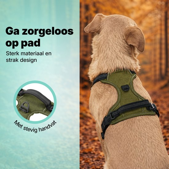 Harnais pour chien Jake et Jacky - Harnais anti-traction - Harnais pour chien - Harnais en Y - Réfléchissant - Vert - Taille S