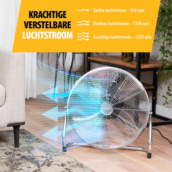 Ventilateur de sol métallique Tristar 50 cm – 3 vitesses – Ventilateur de type « box » – Orientable à 130° – Débit d'air puissant – VE-5885