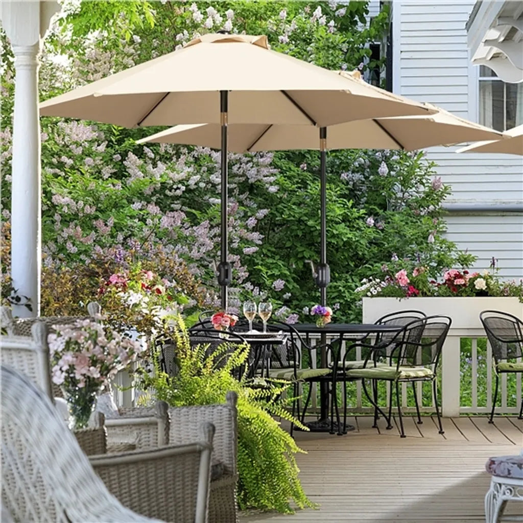 Yaheetech Parasol 222.5 cm - Light Brown - Parasol de jardin inclinable avec manivelle et 6 baleines en métal
