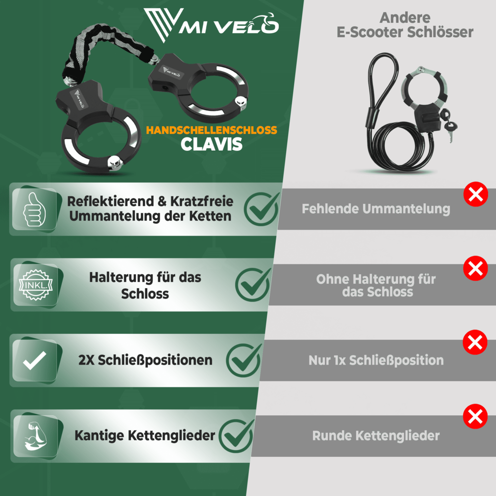 MIVELO Cadenas pour vélo - Acier trempé & clé LED incluse - 90 cm - Noir