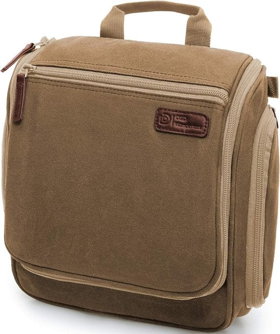 Trousse de toilette D&D Wanderlust avec crochet - Organiseur de voyage de luxe à suspendre avec 10 compartiments - Marron - Unisexe (femmes et hommes) - Capacité de 6 litres - Grande trousse de toilette de voyage à suspendre - Trousse à maquillage