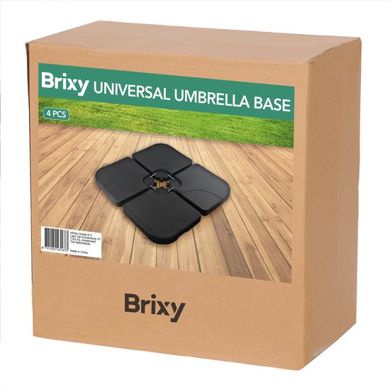 Brixy Parasol Tiles - Base de parasol - Remplissable jusqu'à 80kg - 50x50cm - 4 pièces - Tuiles de parasol pour base en croix - Noir