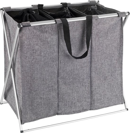 Panier à linge Wenko à 3 compartiments avec fermeture à cordon - 3 compartiments - sans couvercle - 130 litres