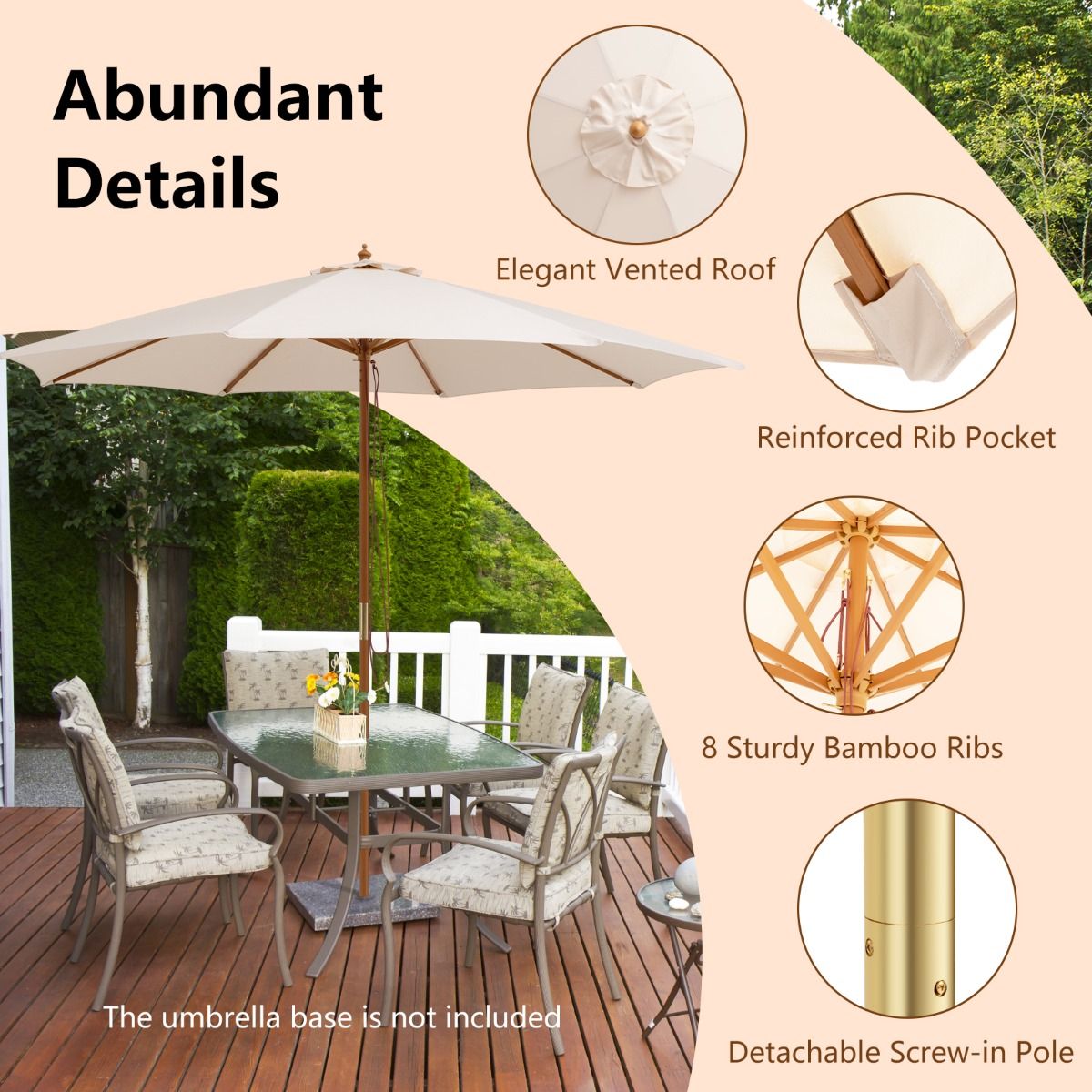 Parasol Coast Terrace - Bois - Beige - 300x300x262cm