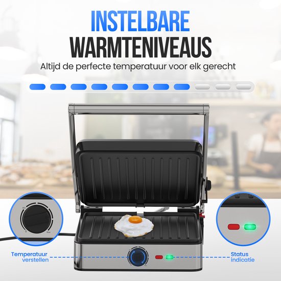 Strex Sandwich Device XL With Temperature Control - Contact Grill Large / Sandwich Iron / Toaster / Grill Device / Panini Grill - PFAS Free - 2200W