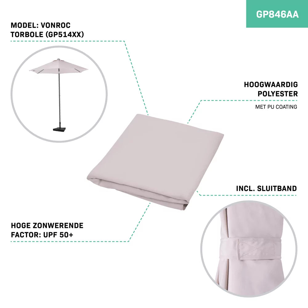 VONROC Toile de parasol - Ø200cm - Pour Parasol Stick Torbole GP514XX | Beige