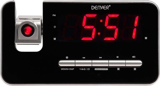 Radio-réveil Denver avec projection - Réveil numérique - Radio FM - Double alarme - CRP618 - Noir
