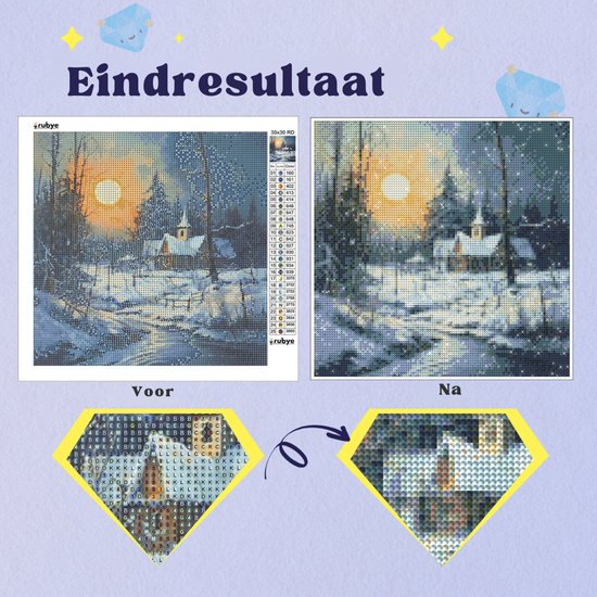 Rubye® Peinture au diamant - Peinture au diamant adultes - Peinture au diamant enfants - Package peinture au diamant complet - Maison d'hiver -30x30cm