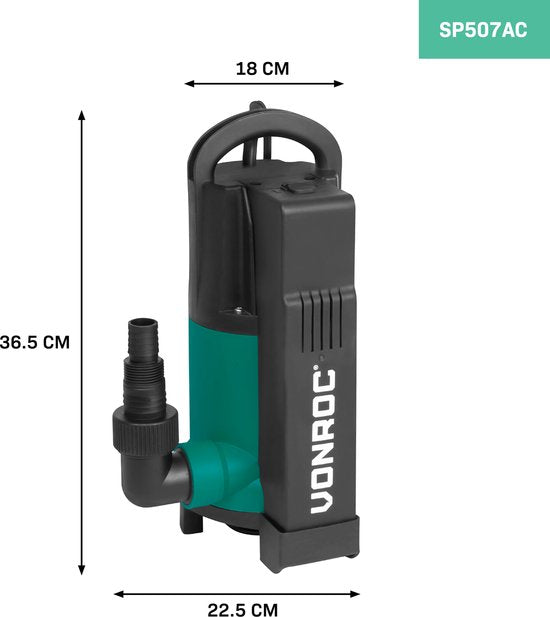 Pompe submersible à eau - VONROC - 750 - 14000 l/h - Pour eau sale et propre - Avec flotteur intégré - noir/vert