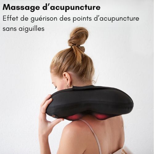 Auronic - Coussin de massage shiatsu Auronic - Chauffant - Électrique - Dos et nuque - 36 x 10 x 12,5 cm - Noir