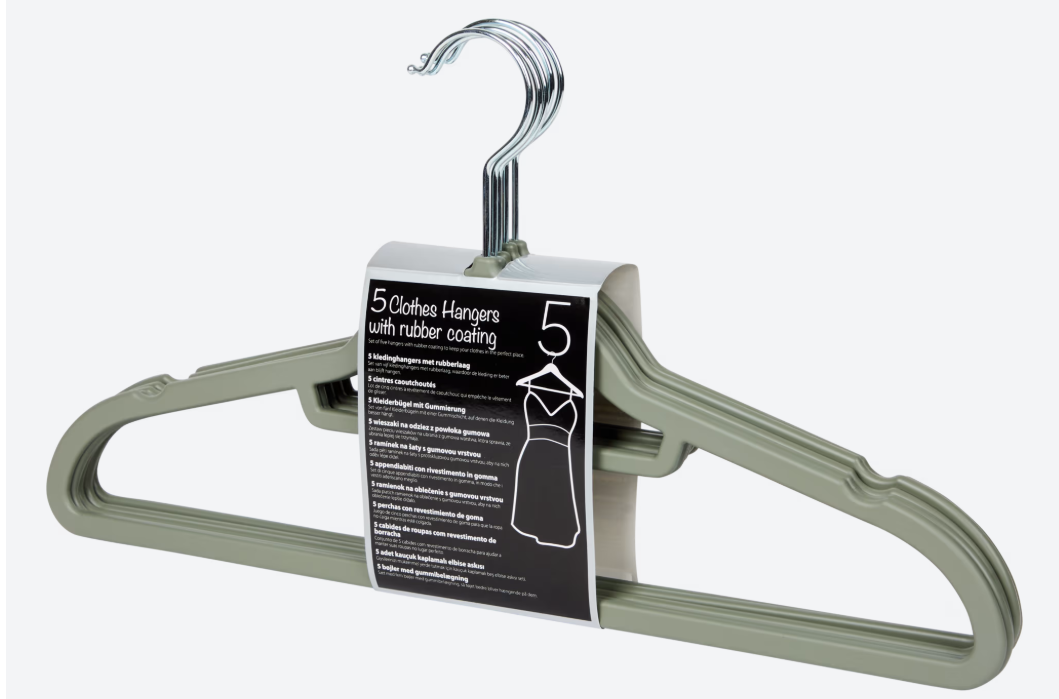 Lot de 5 cintres - Vert/Noir - Antidérapants, 55 % de matériaux recyclés