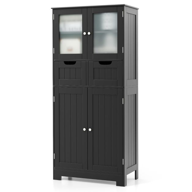 Armoire sur pied Coast - 4 portes - 2 portes vitrées - 2 tiroirs - Gris